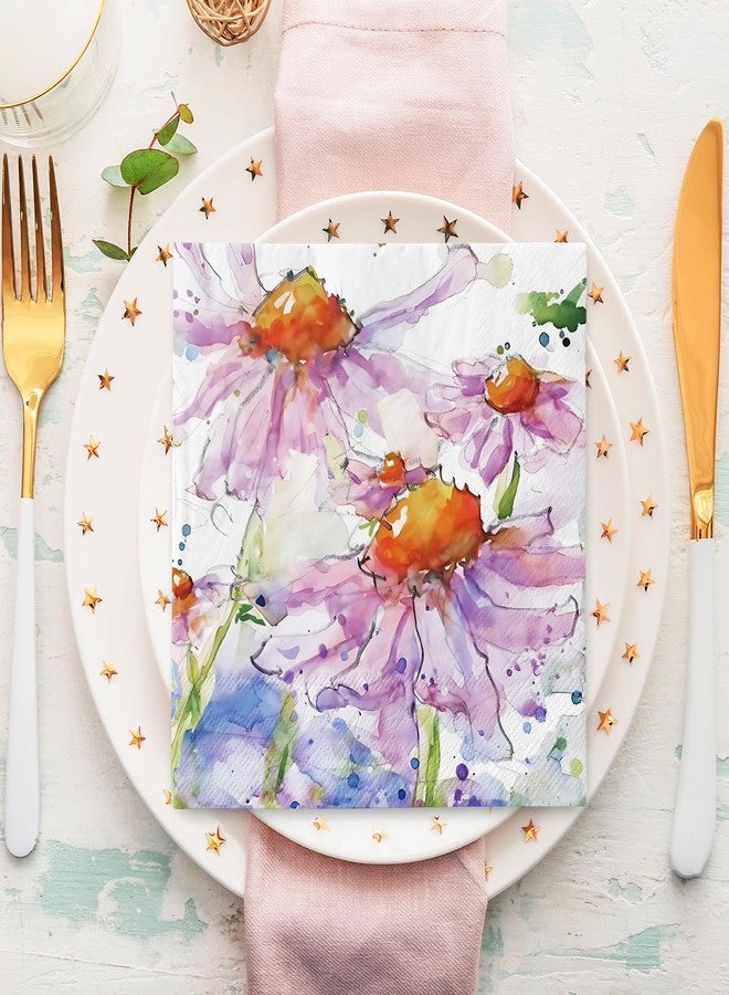 JarThenaAMCS 80Pcs Spring Daisy Paper Napkins Violet Flower Disposable Luncheon Napkins Summer Floral Dinner Hand Napkin for Seasonal Home Party Supplies, 6.5 x 6.5 Inch - Image 4